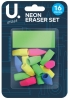 16pcs Neon Eraser Set Asst Colours